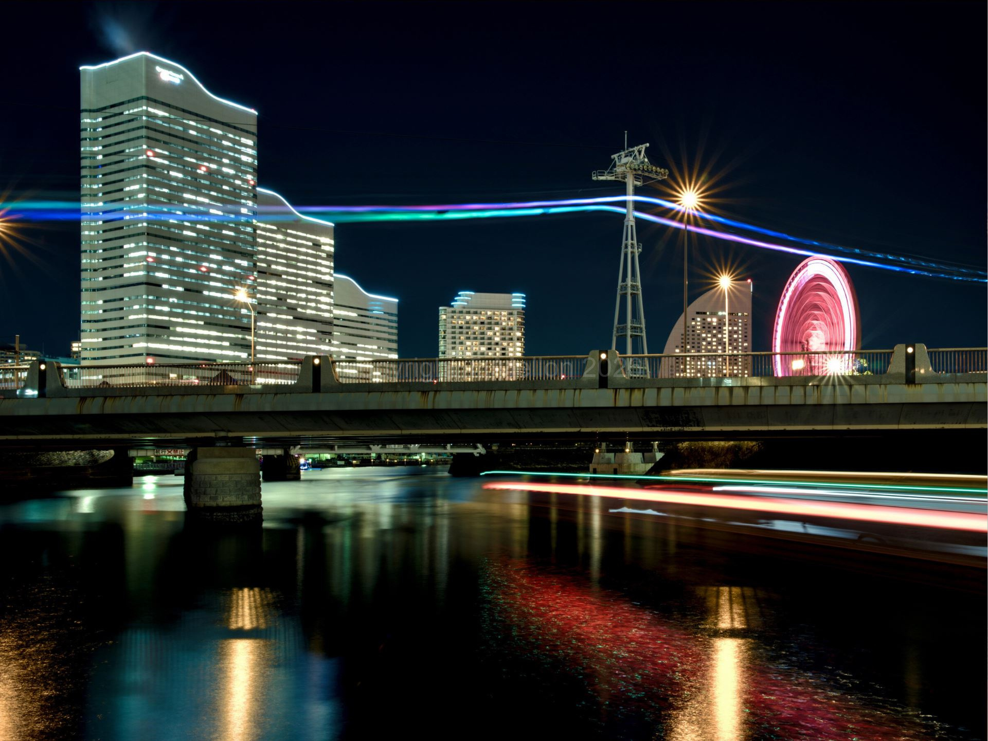 Long Exposure of Minato Mirai Water Way and Skyline